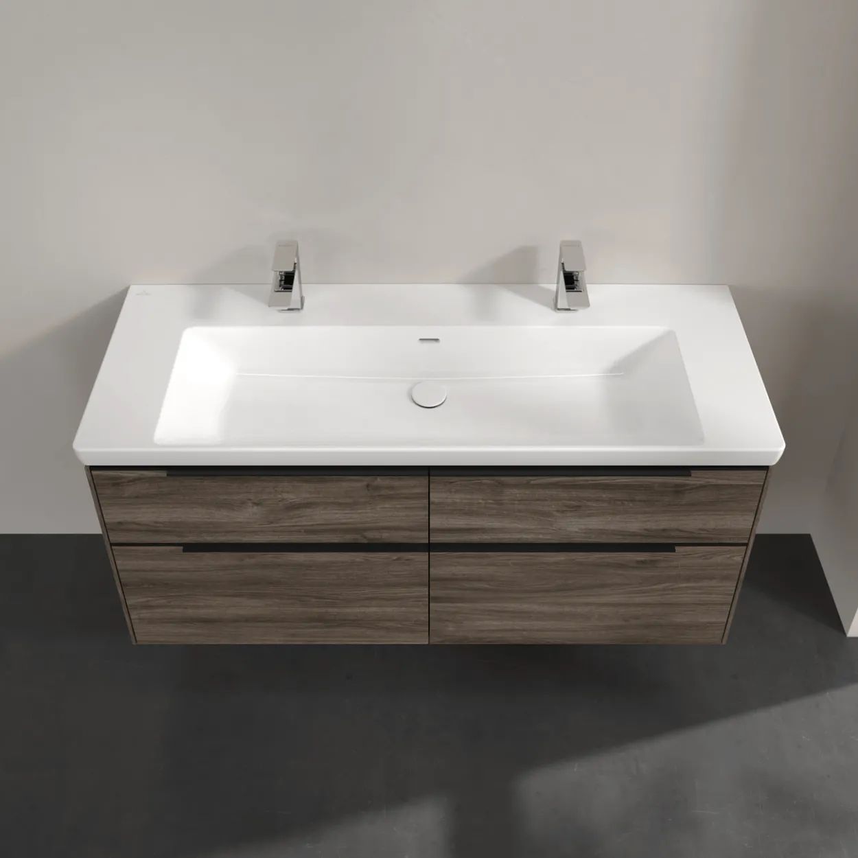 V&b subway 3.0 servantskap 127x57 stone oak håndtak i volcano black