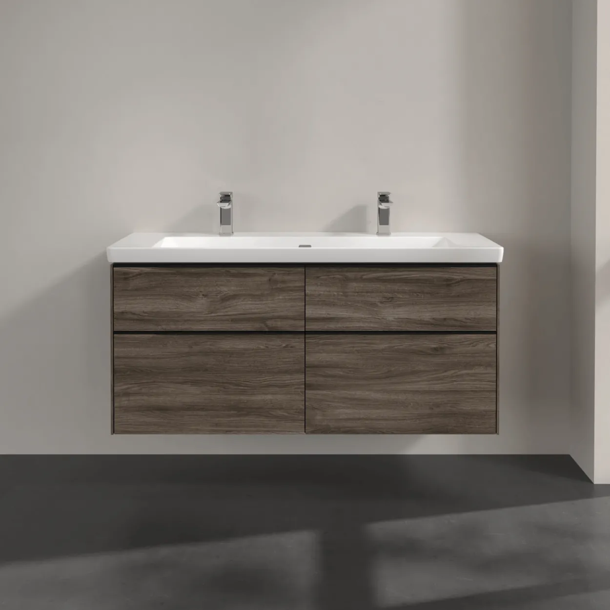 V&b subway 3.0 servantskap 127x57 stone oak håndtak i volcano black