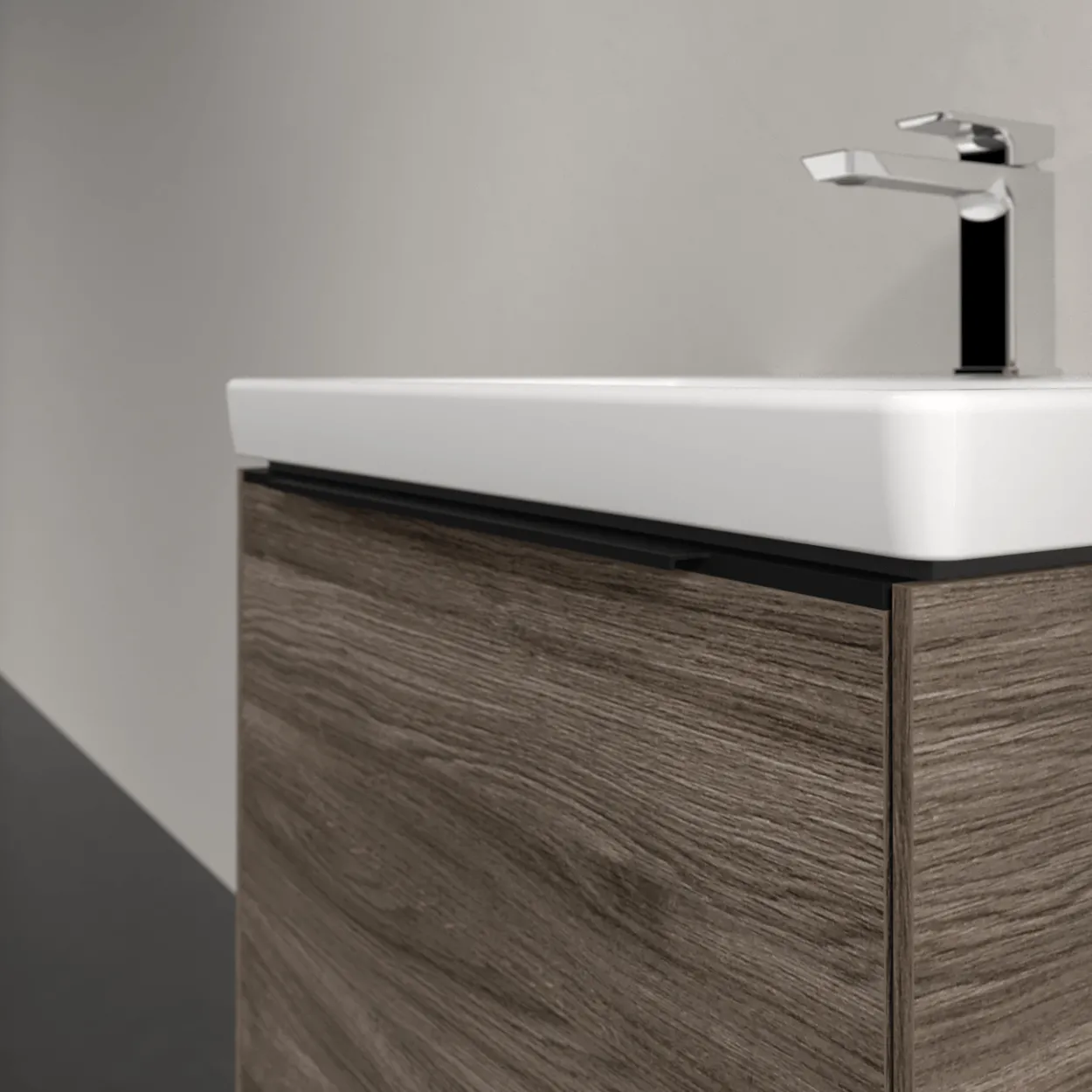 V&b subway 3.0 servantskap 57x42 stone oak håndtak i volcano black