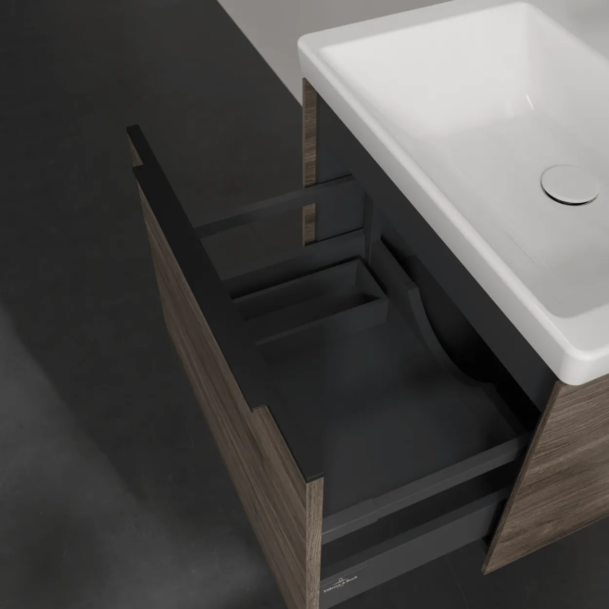 V&b subway 3.0 servantskap 57x42 stone oak håndtak i volcano black