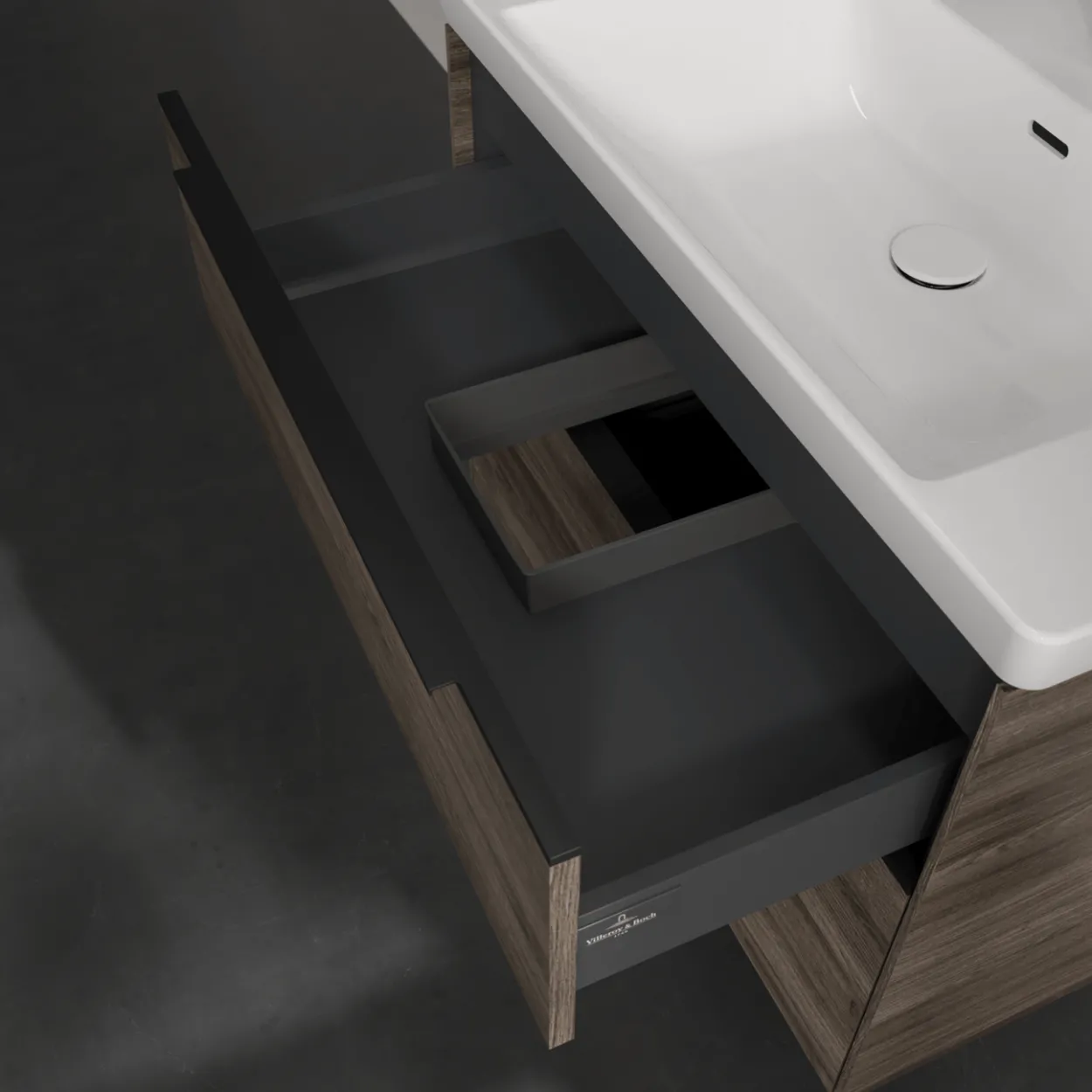 V&b subway 3.0 servantskap 77x57 stone oak håndtak i volcano black