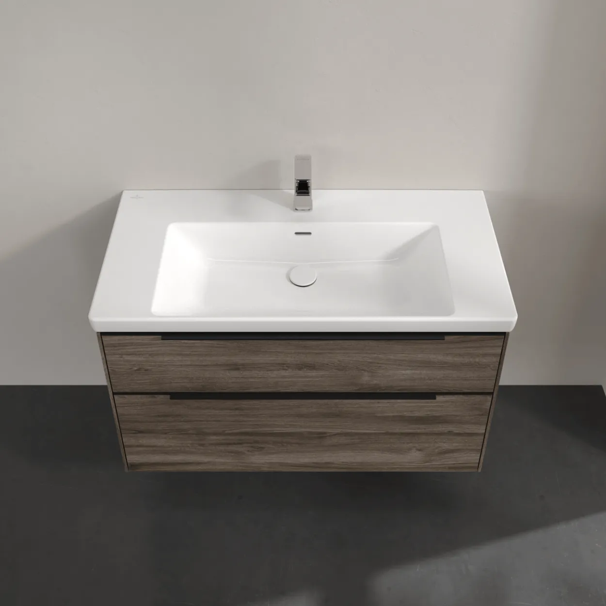 V&b subway 3.0 servantskap 97x57 stone oak m/lys håndtak i volcano black