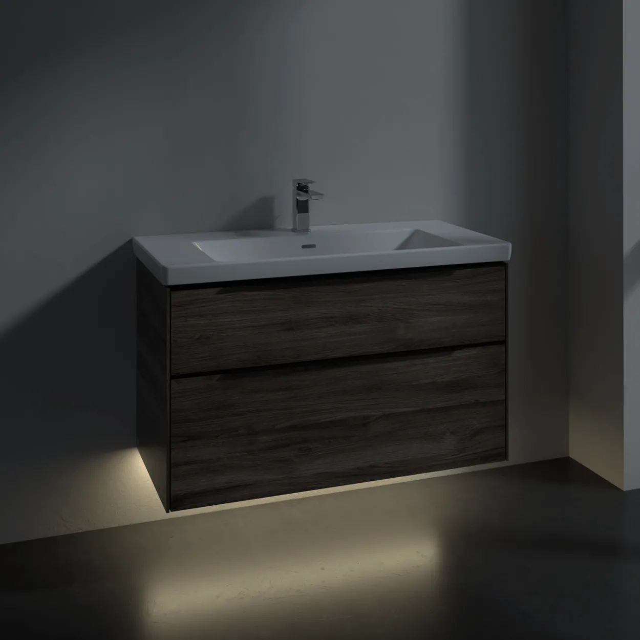 V&b subway 3.0 servantskap 97x57 stone oak m/lys håndtak i volcano black