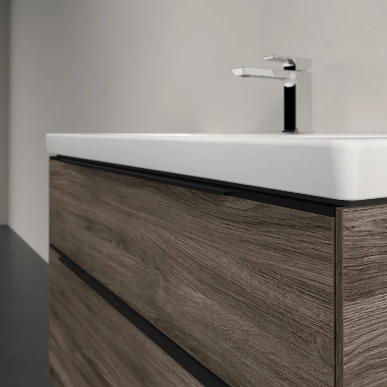 V&b subway 3.0 servantskap 97x57 stone oak m/lys håndtak i volcano black