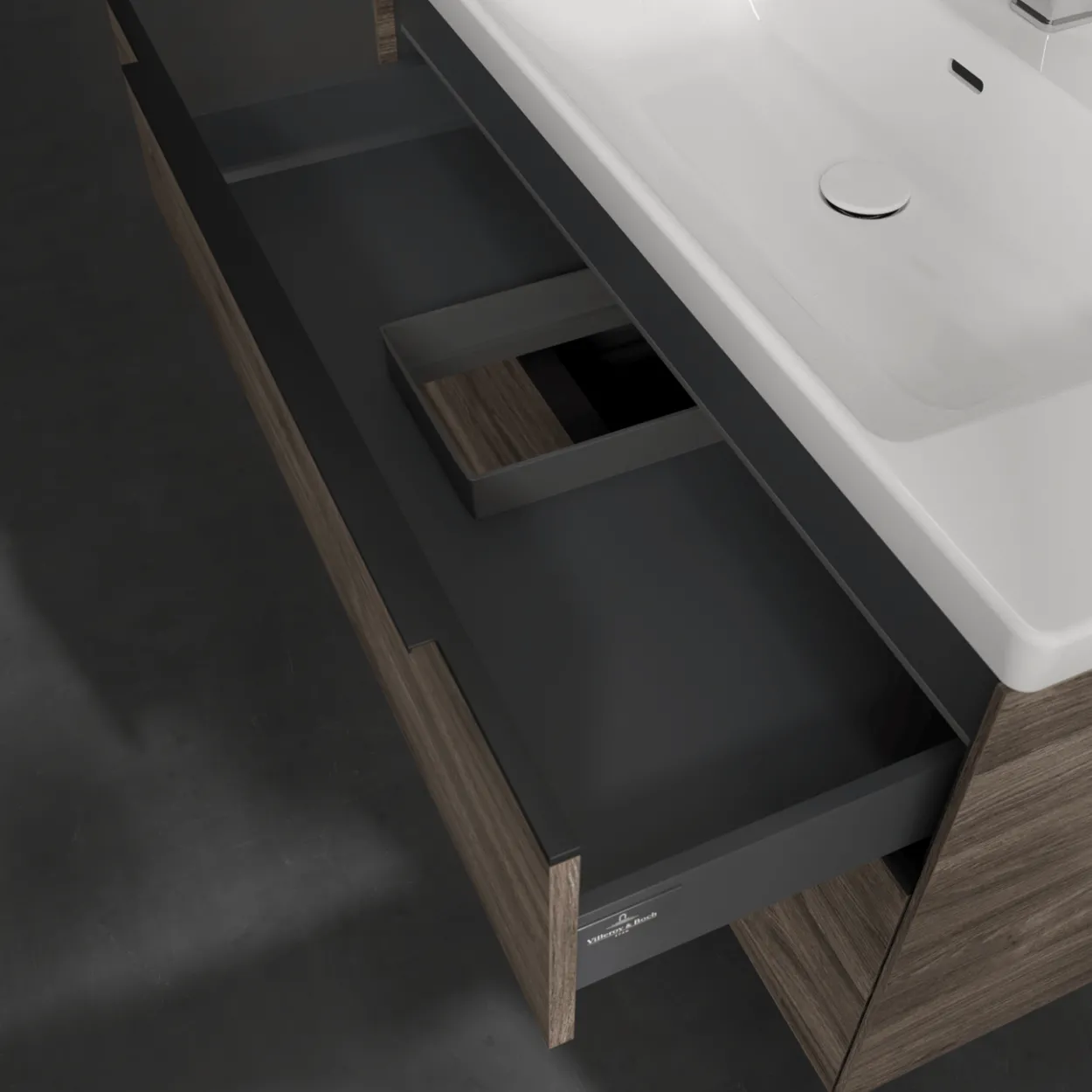V&b subway 3.0 servantskap 97x57 stone oak m/lys håndtak i volcano black