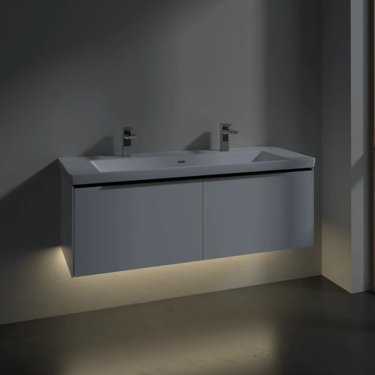 V&b subway 3.0 servantskap 127x42 stone oak m/lys håndtak i volcano black