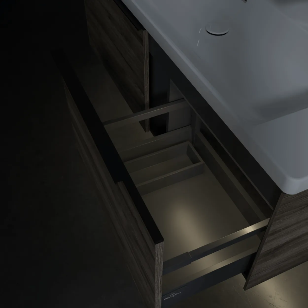 V&b subway 3.0 servantskap 127x42 stone oak m/lys håndtak i volcano black