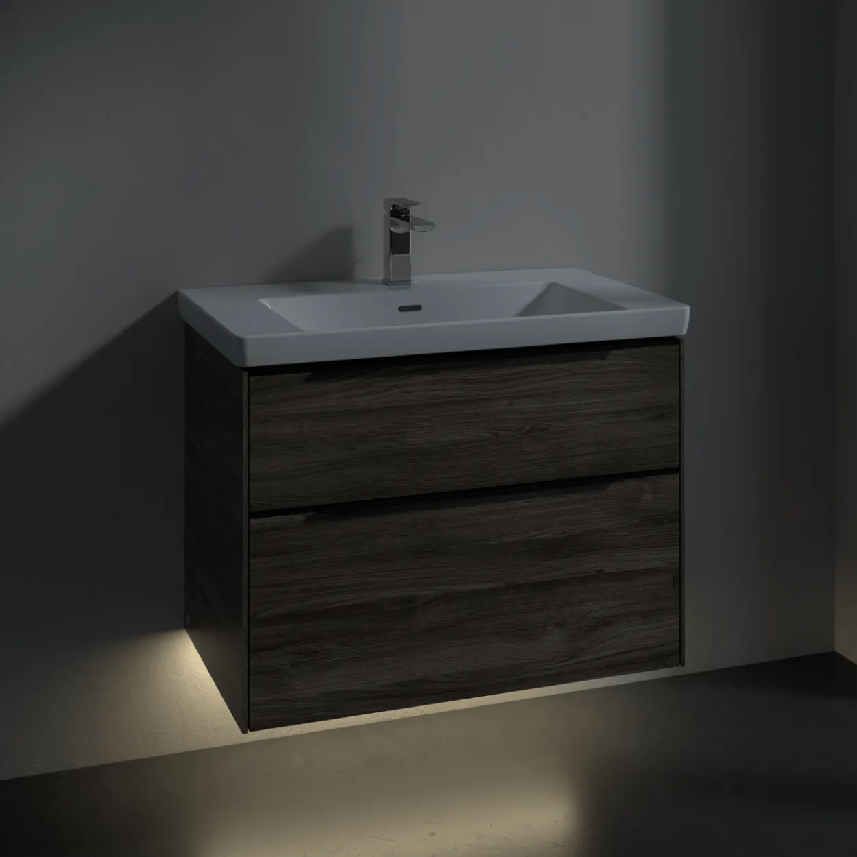 V&b subway 3.0 servantskap 77x57 stone oak m/lys håndtak i volcano black