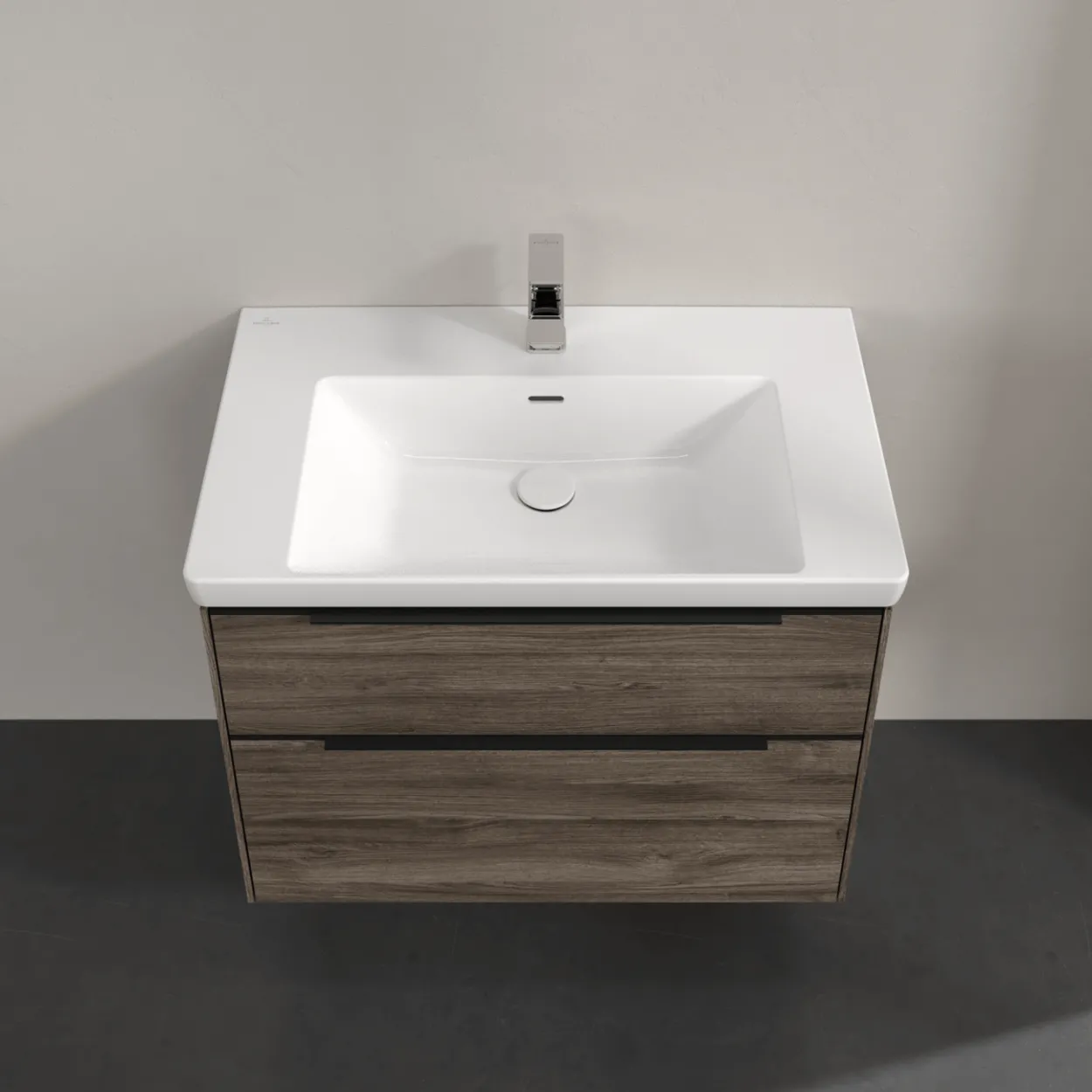 V&b subway 3.0 servantskap 77x57 stone oak m/lys håndtak i volcano black