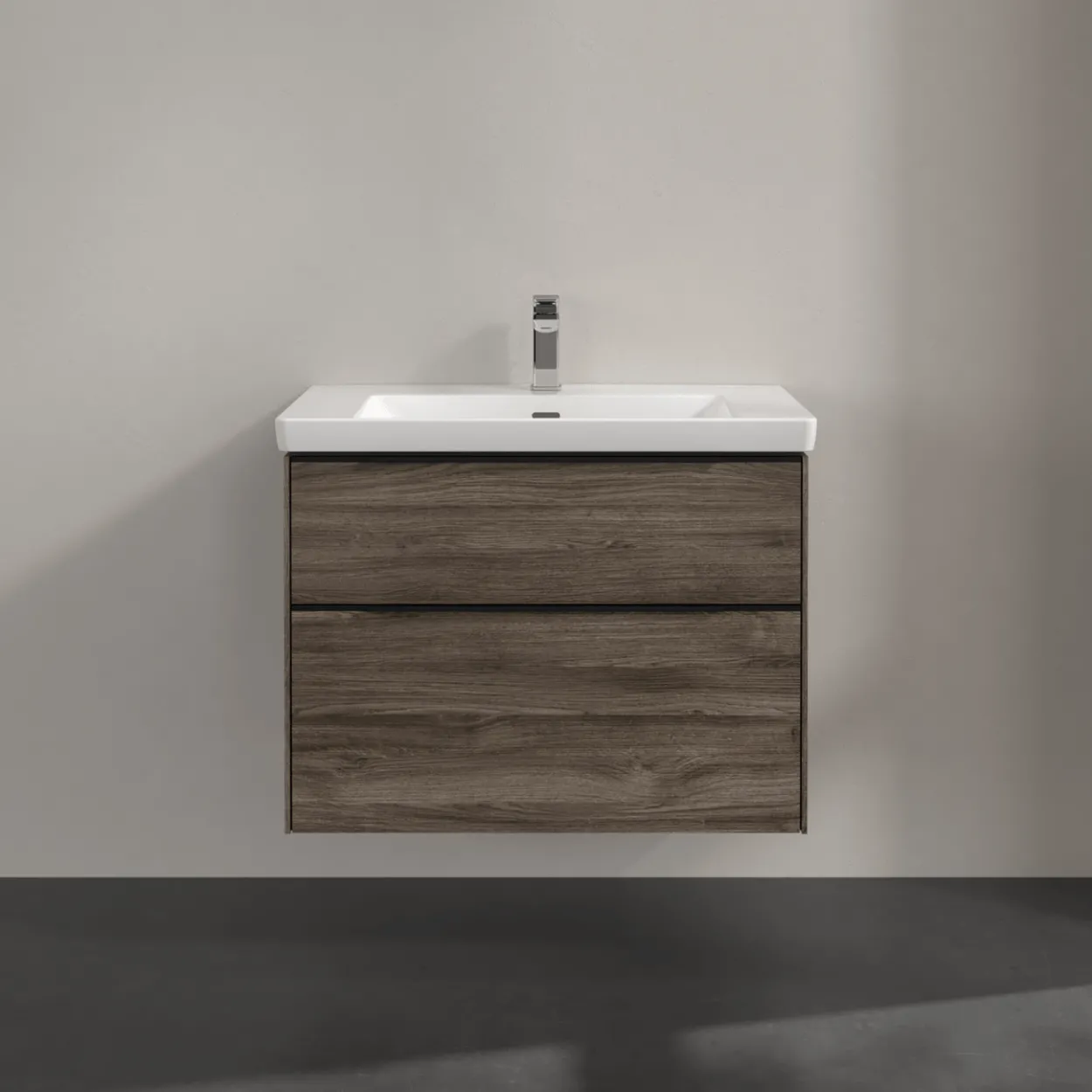 V&b subway 3.0 servantskap 77x57 stone oak m/lys håndtak i volcano black