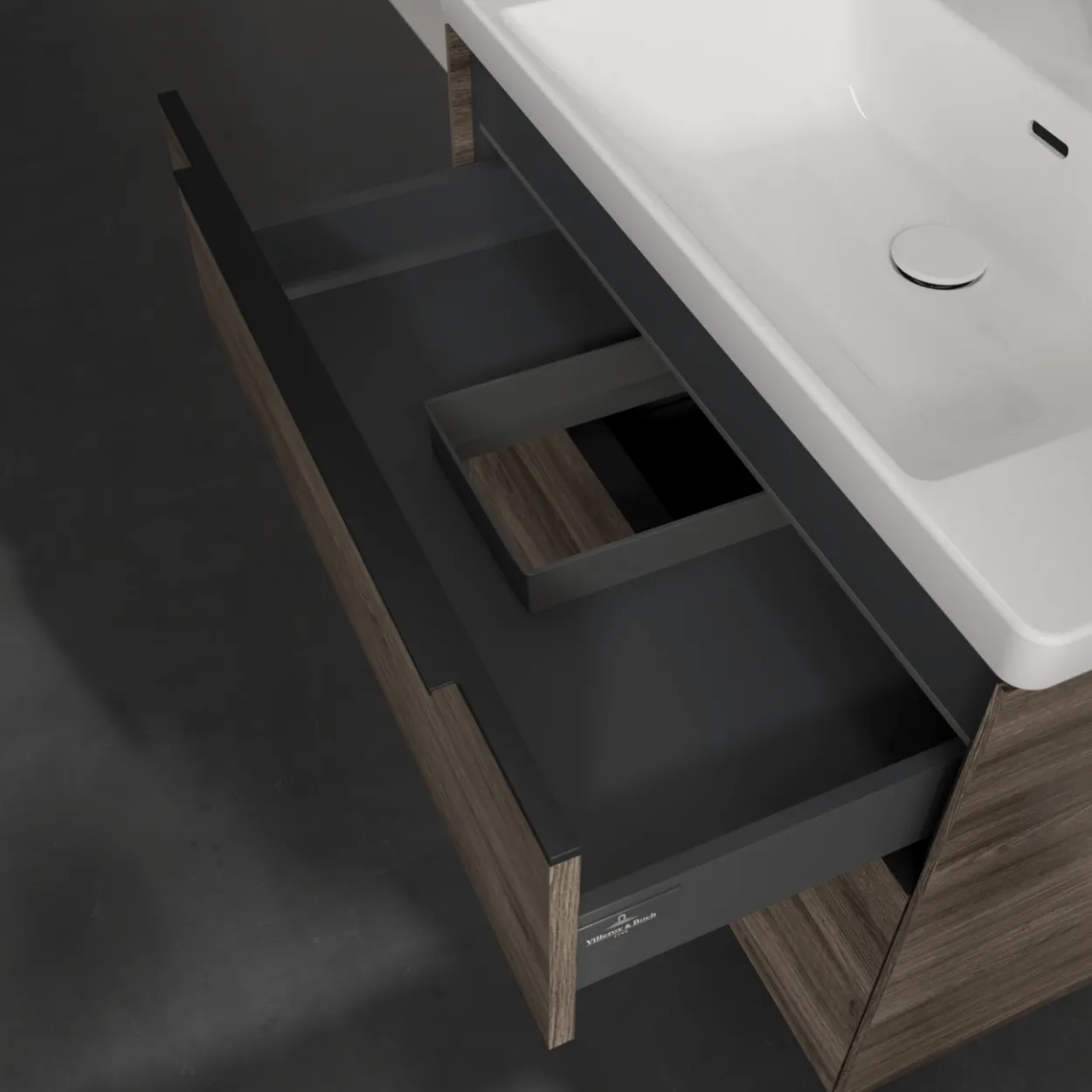 V&b subway 3.0 servantskap 77x57 stone oak m/lys håndtak i volcano black