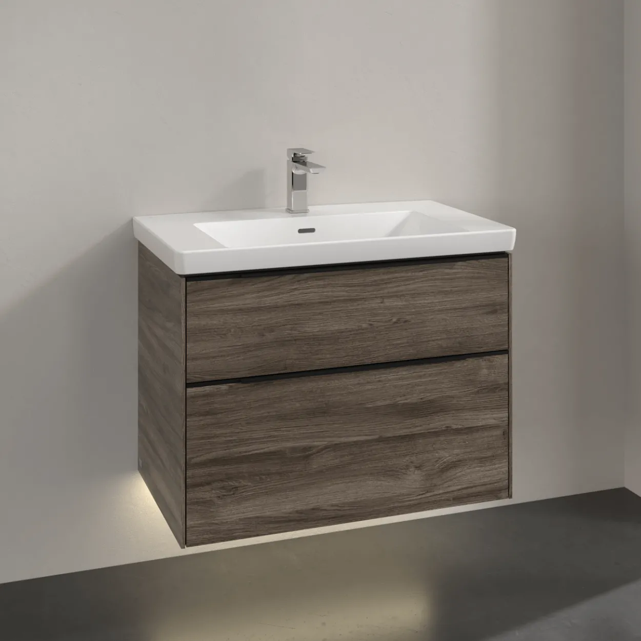V&b subway 3.0 servantskap 77x57 stone oak m/lys håndtak i volcano black