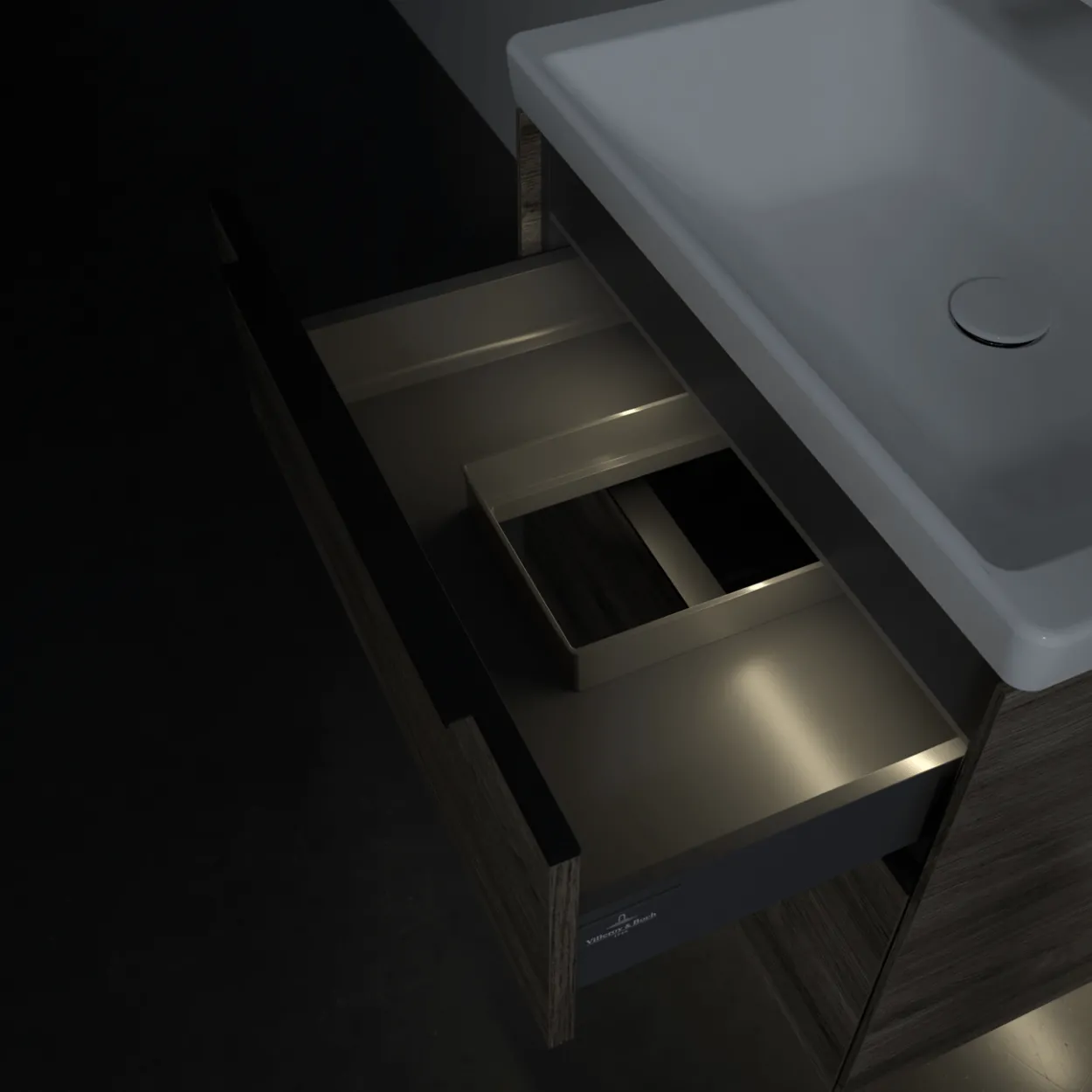 V&b subway 3.0 servantskap 62x57 stone oak m/lys håndtak i volcano black