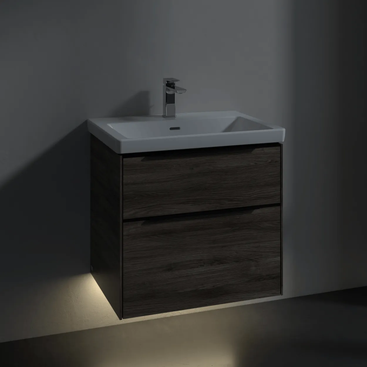 V&b subway 3.0 servantskap 62x57 stone oak m/lys håndtak i volcano black