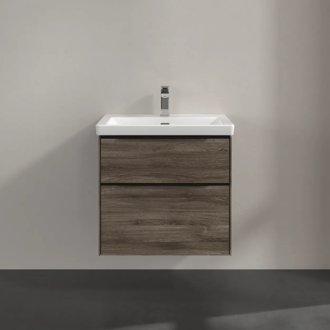 V&b subway 3.0 servantskap 62x57 stone oak m/lys håndtak i volcano black