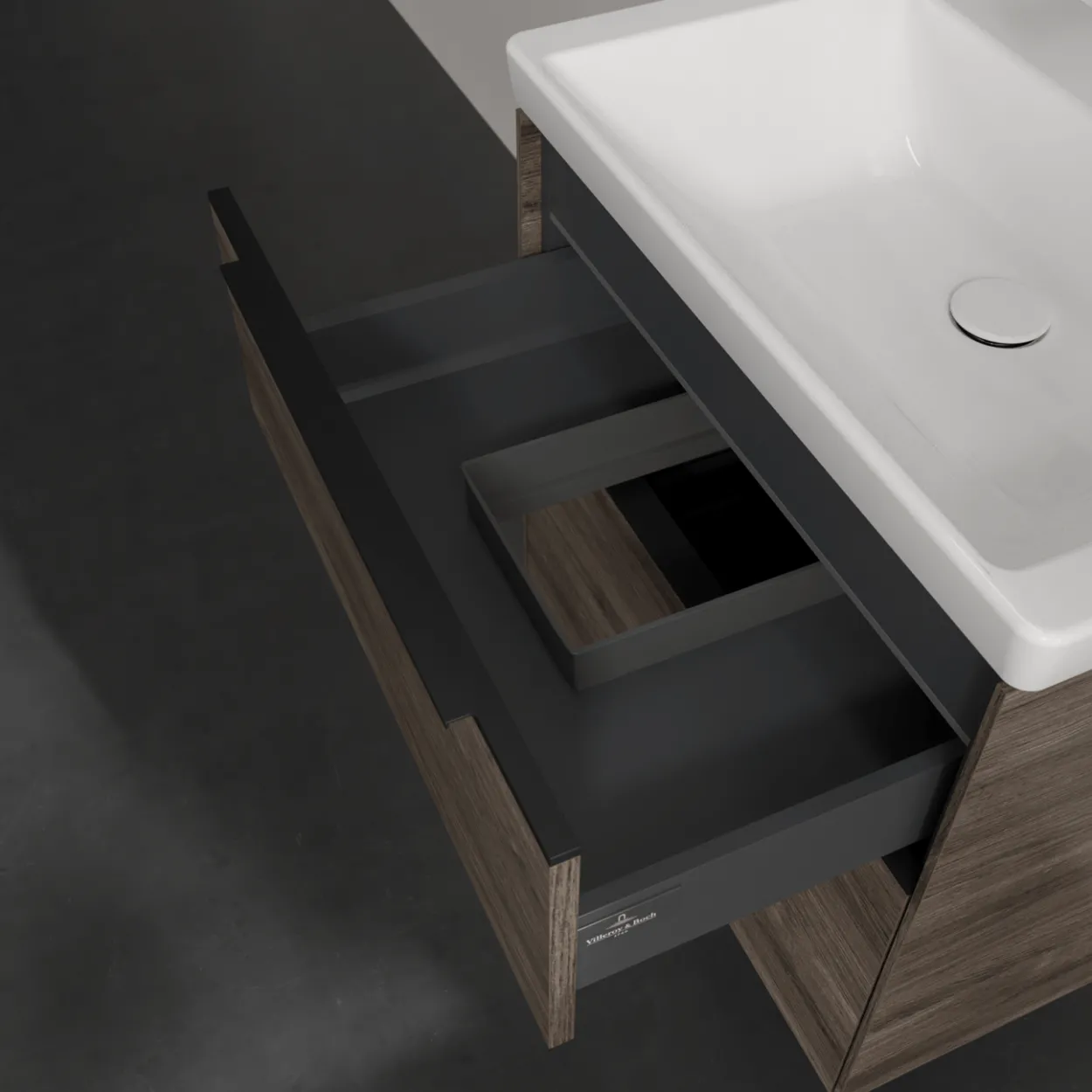V&b subway 3.0 servantskap 62x57 stone oak m/lys håndtak i volcano black