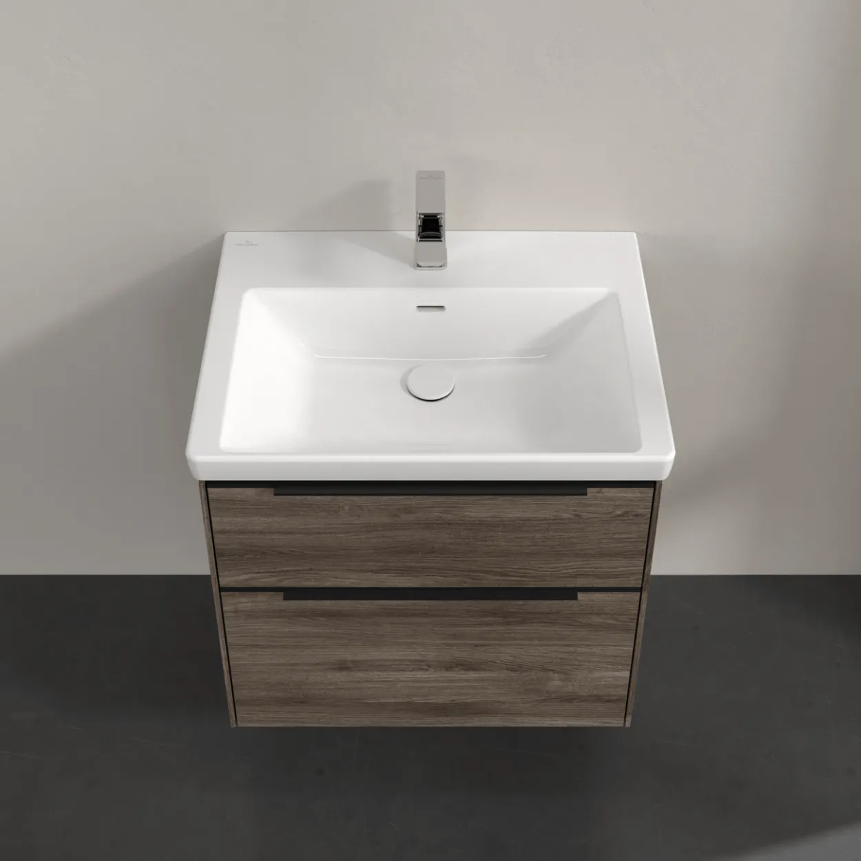 V&b subway 3.0 servantskap 62x57 stone oak m/lys håndtak i volcano black