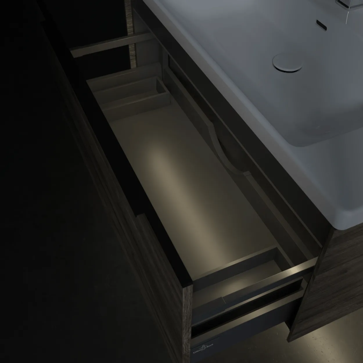 V&b subway 3.0 servantskap 97x42 stone oak m/lys håndtak i volcano black