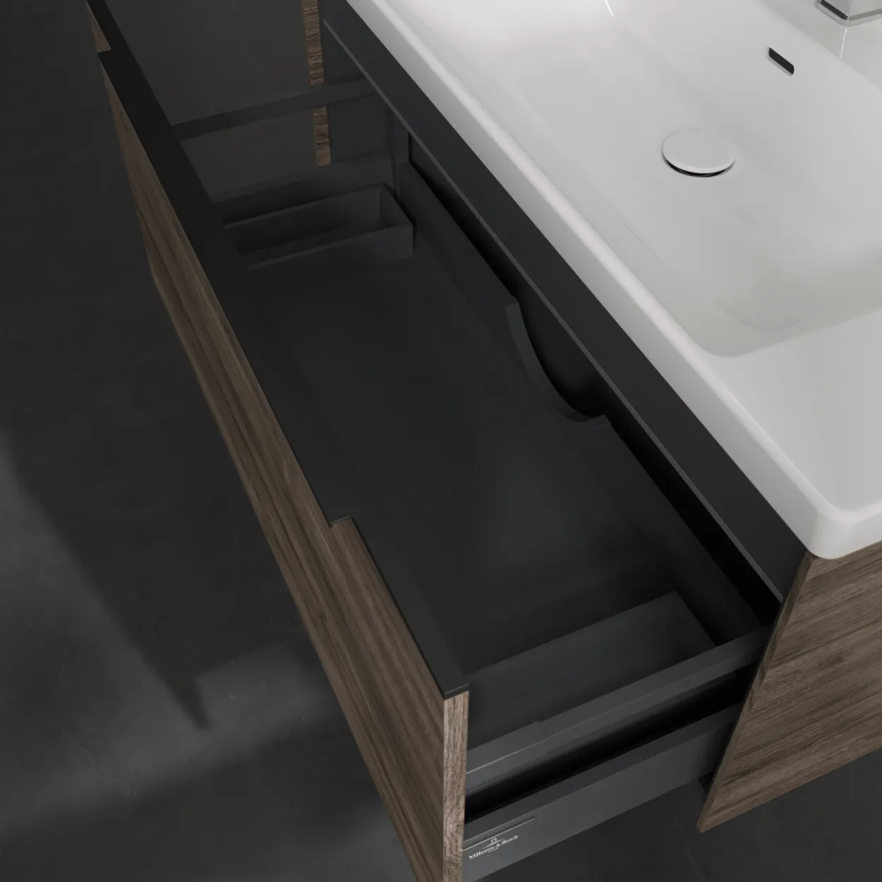 V&b subway 3.0 servantskap 97x42 stone oak m/lys håndtak i volcano black