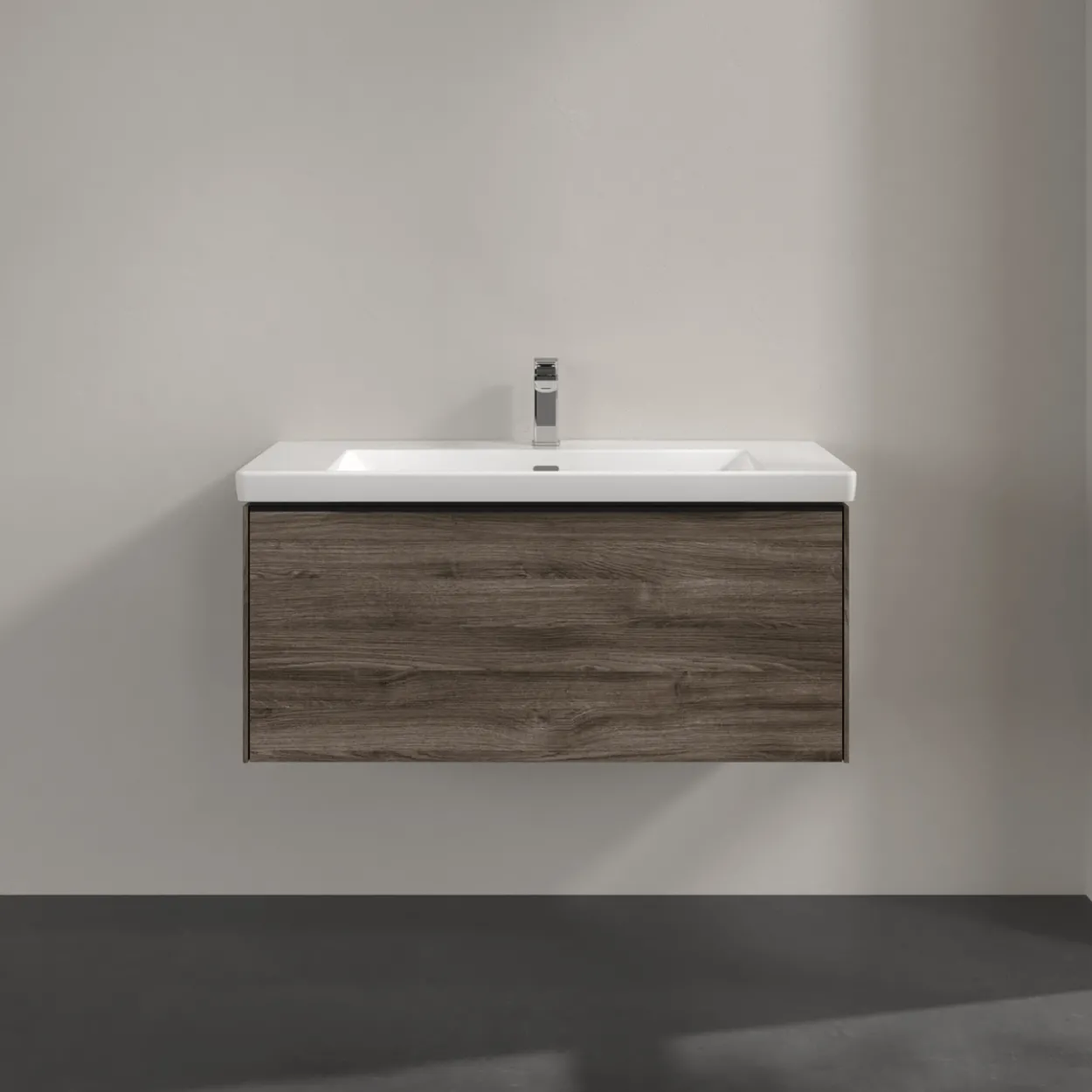 V&b subway 3.0 servantskap 97x42 stone oak m/lys håndtak i volcano black