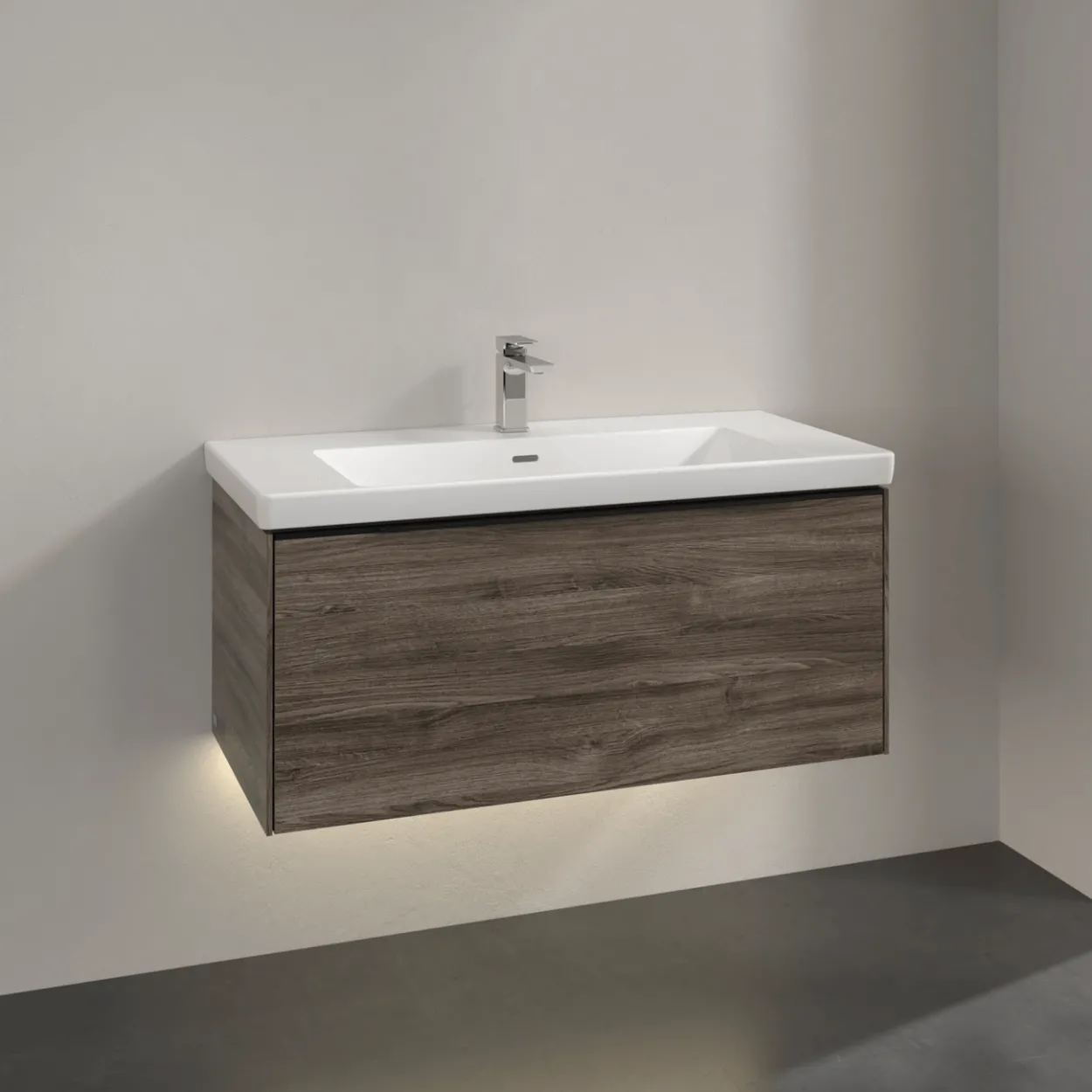 V&b subway 3.0 servantskap 97x42 stone oak m/lys håndtak i volcano black