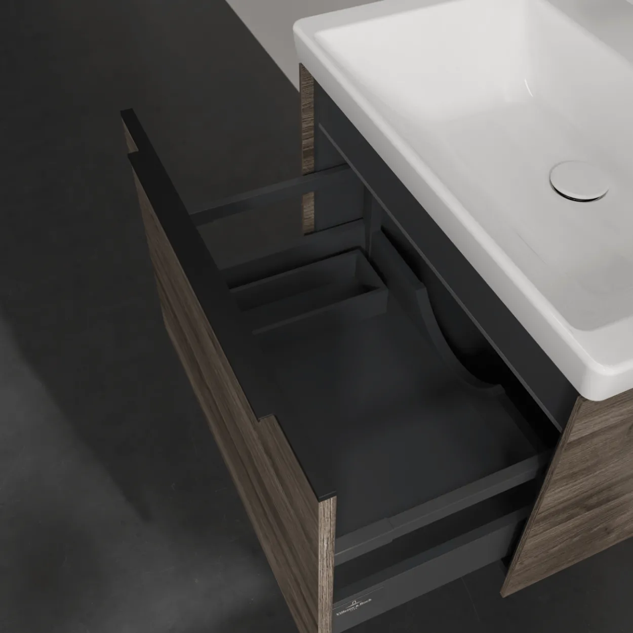 V&b subway 3.0 servantskap 66x42 stone oak m/lys håndtak i volcano black