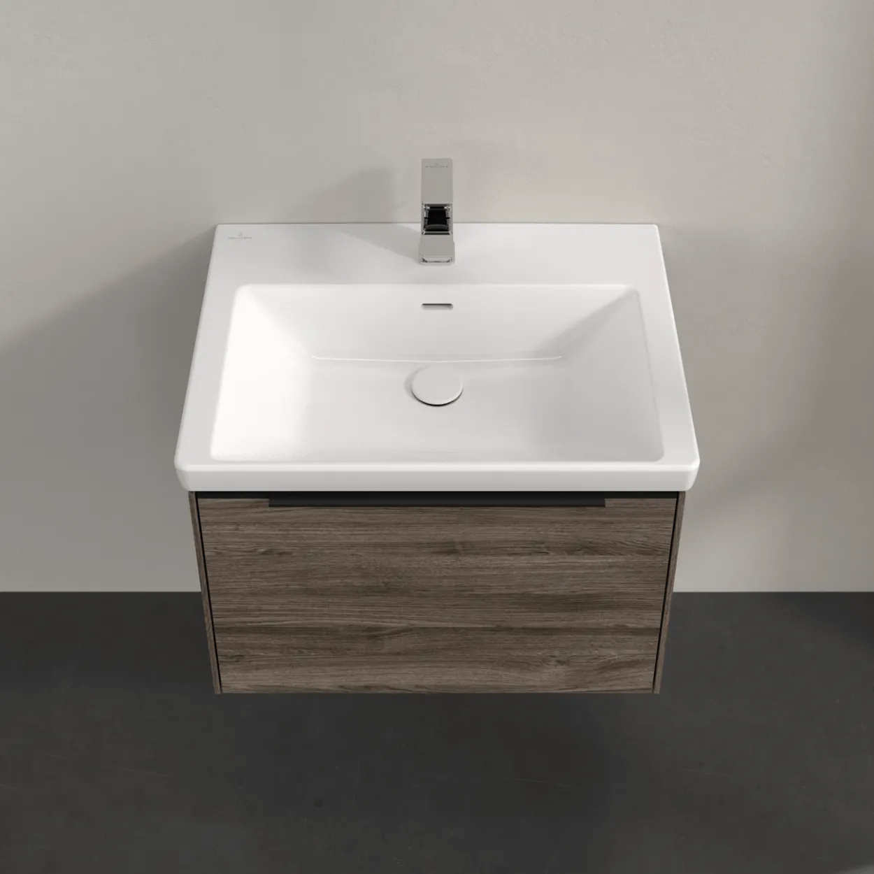 V&b subway 3.0 servantskap 66x42 stone oak m/lys håndtak i volcano black