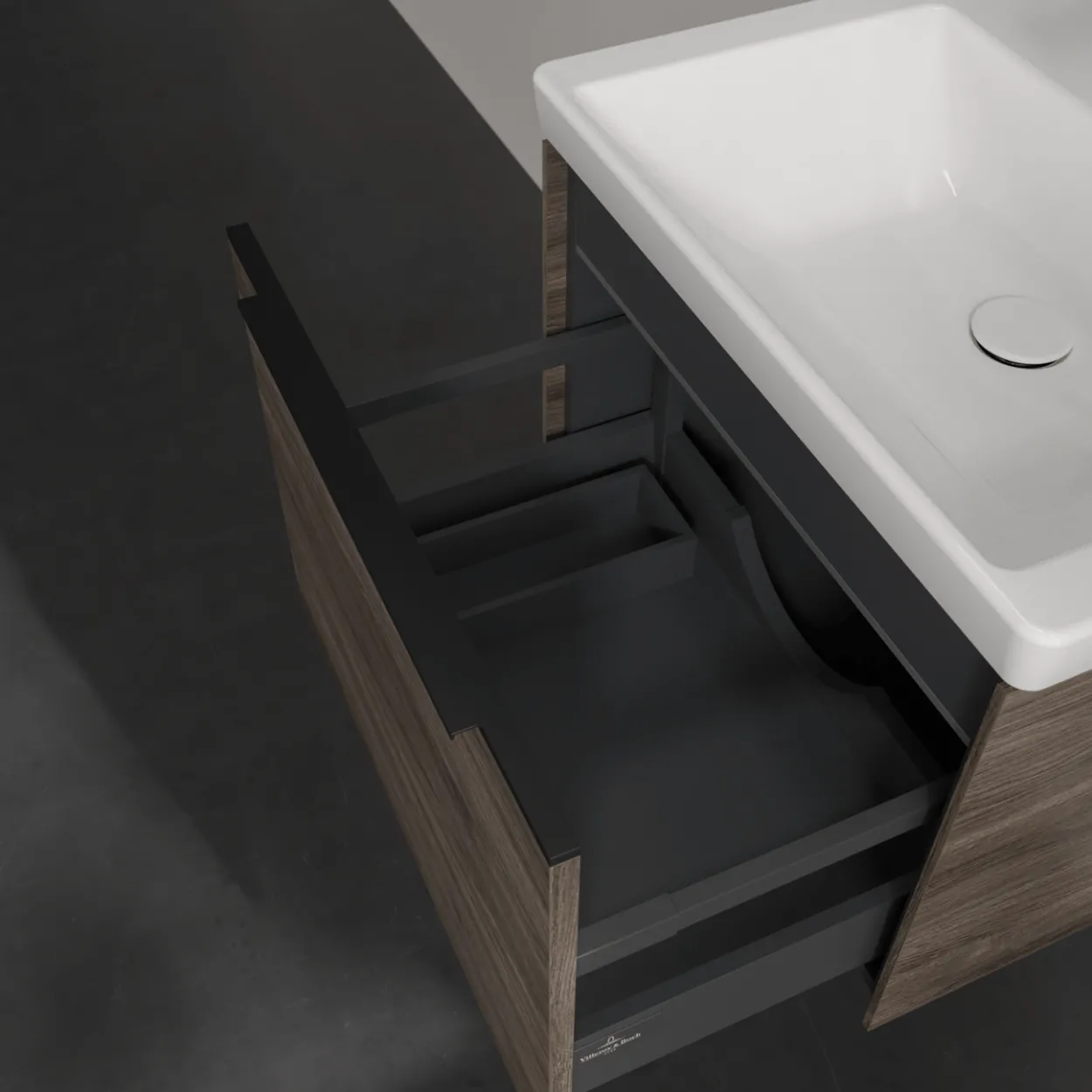V&b subway 3.0 servantskap 57x42 stone oak m/lys håndtak i volcano black