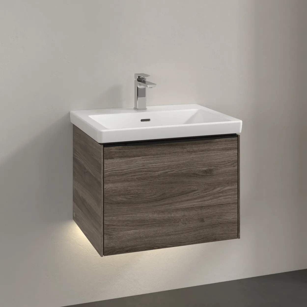V&b subway 3.0 servantskap 57x42 stone oak m/lys håndtak i volcano black