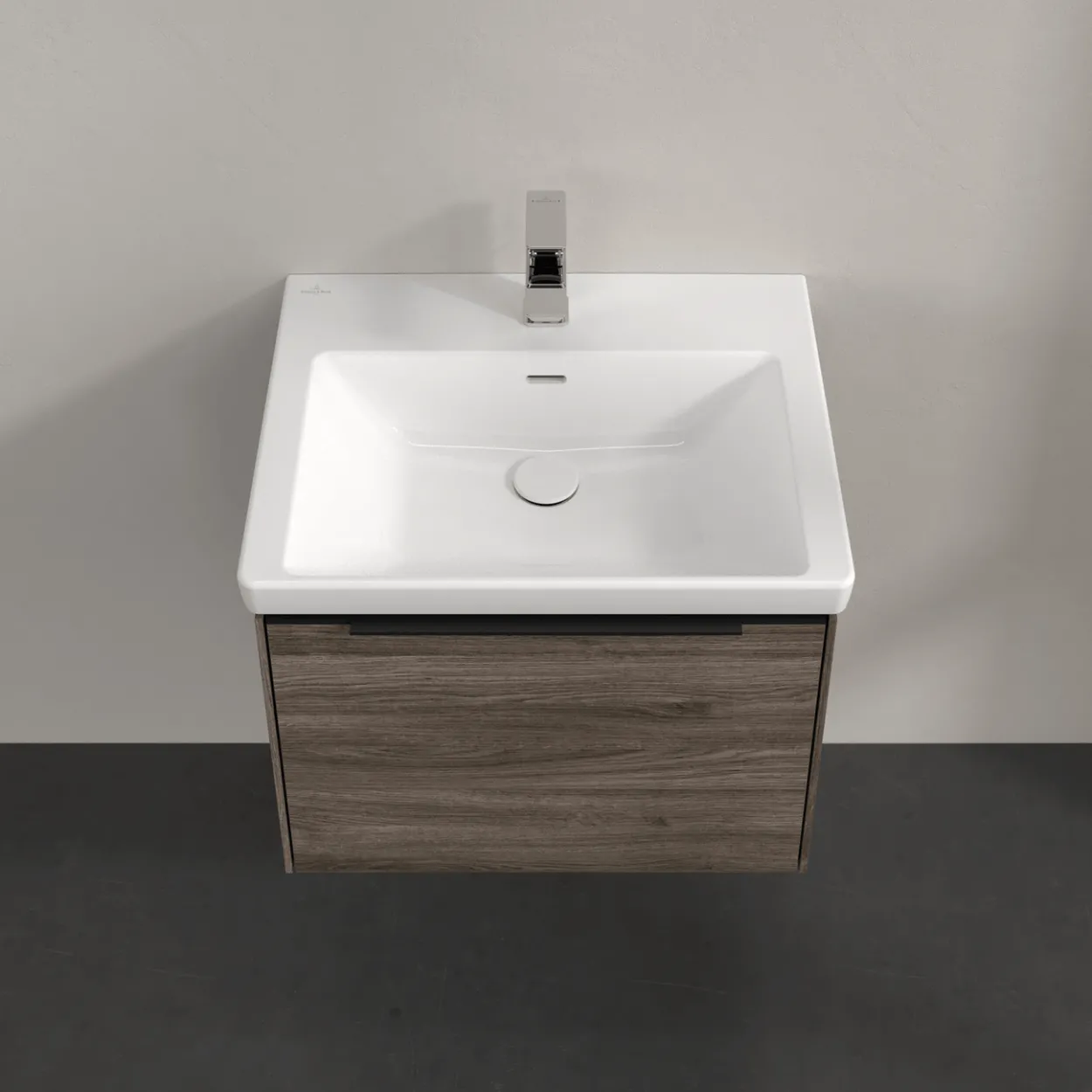 V&b subway 3.0 servantskap 57x42 stone oak m/lys håndtak i volcano black