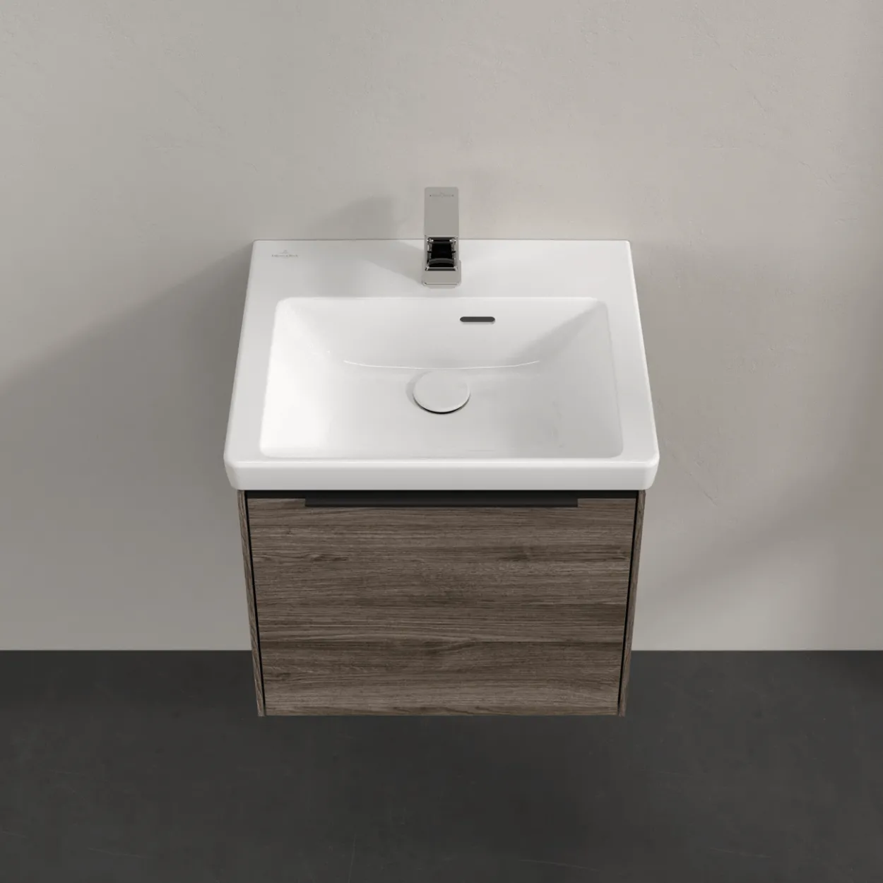 V&b subway 3.0 servantskap 47x42 stone oak m/lys håndtak i volcano black