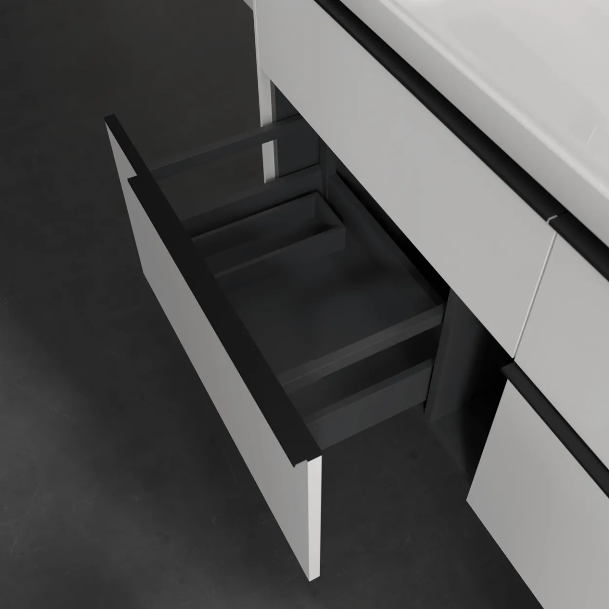 V&b subway 3.0 servantskap 127x57 stone oak m/lys håndtak i volcano black