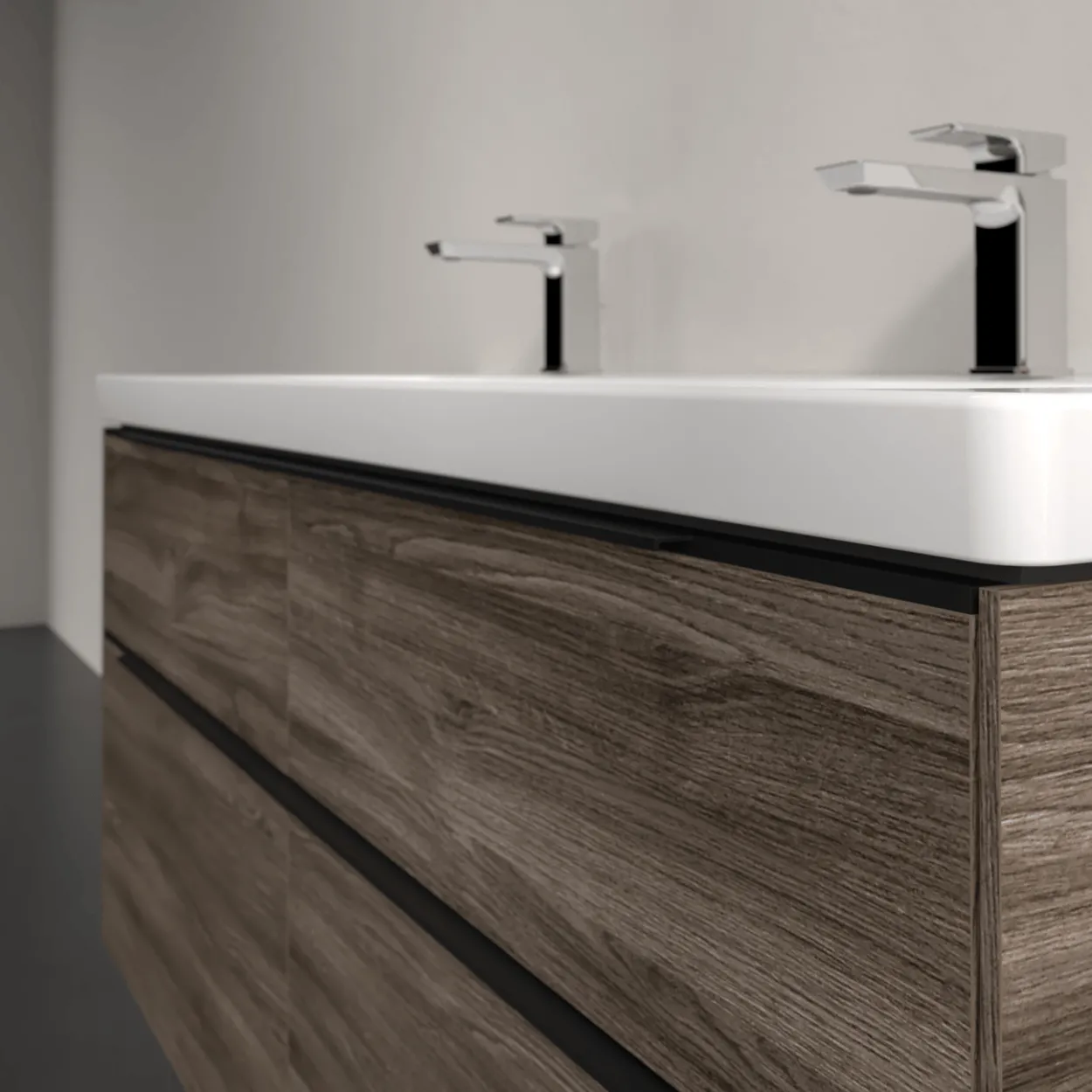 V&b subway 3.0 servantskap 127x57 stone oak m/lys håndtak i volcano black