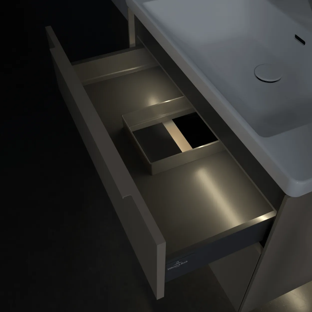 V&b subway 3.0 servantskap 77x57 taupe m/lys håndtak i møbelets farge