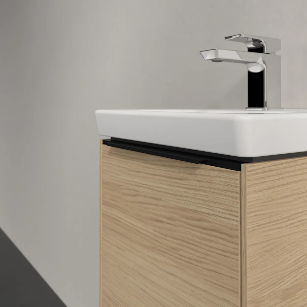 V&b subway 3.0 servantskap 35x42 venstre nordic oak håndtak i volcano black