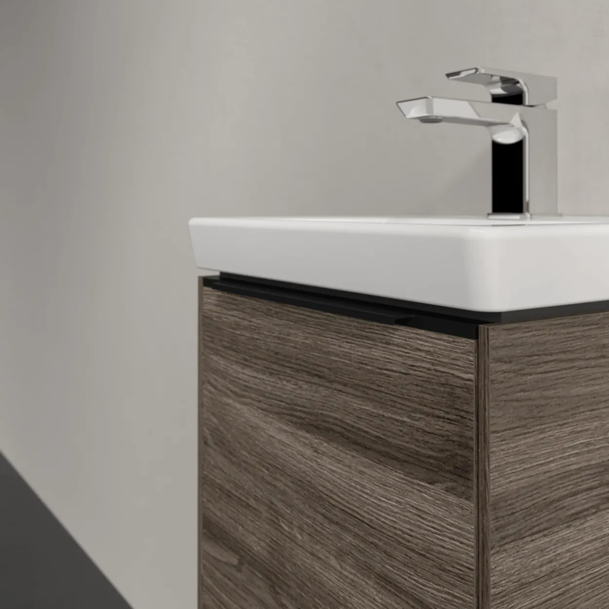 V&b subway 3.0 servantskap 35x42 venstre stone oak håndtak i volcano black