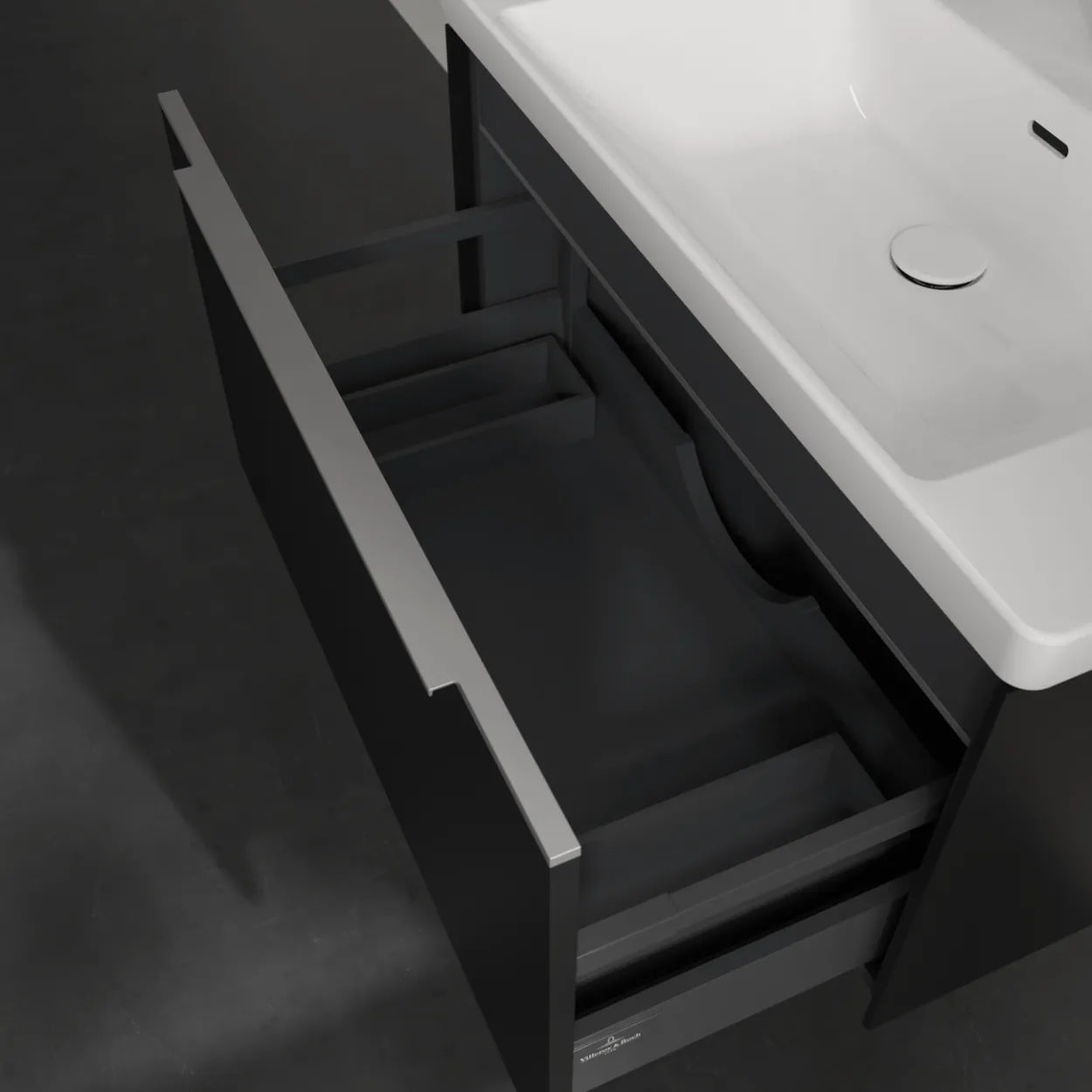 V&b subway 3.0 servantskap 77x42 volcano black m/lys håndtak i krom