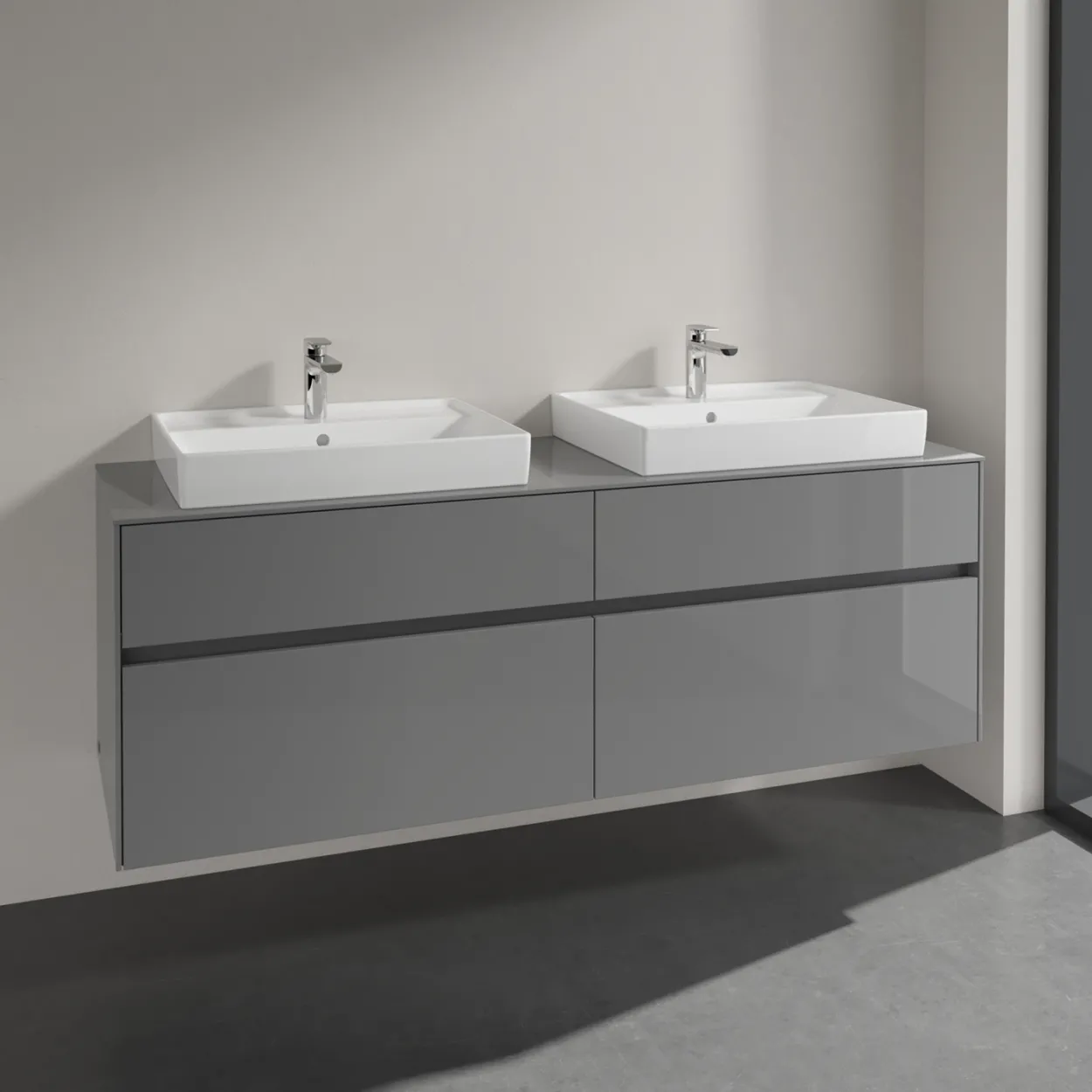 Villeroy & boch collaro servantskap 160 for 2stk servant 60 cm m/4 skuffer grå høyglans