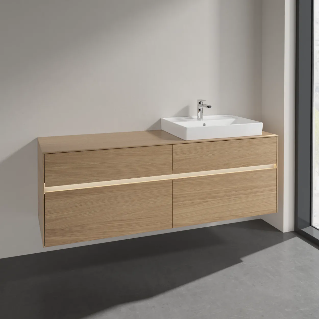 Villeroy & boch collaro servantskap 160 m/lys for servant høyre 60 cm m/4 skuffer nordisk eik