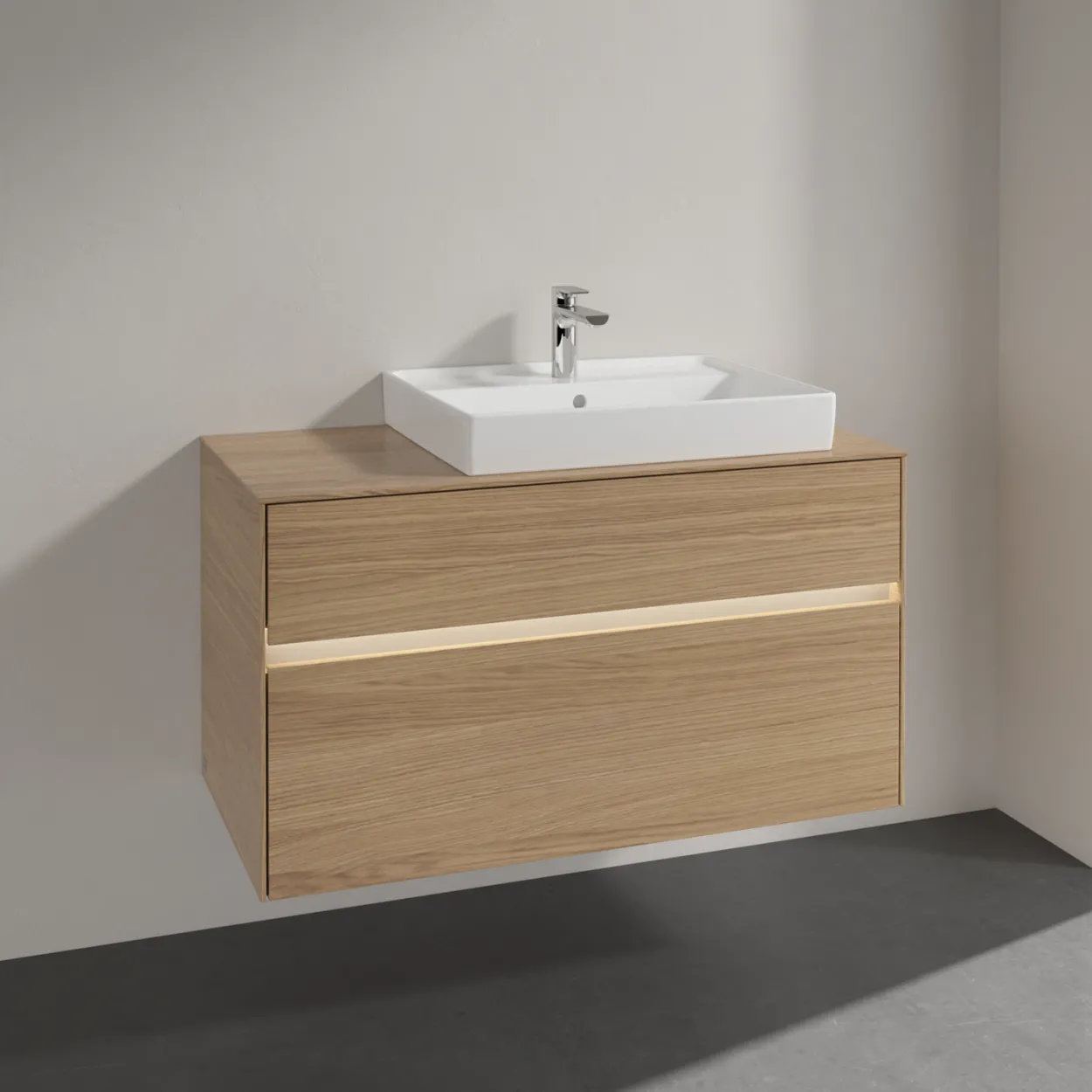 Villeroy & boch collaro servantskap 100 m/lys for servant høyre 60 cm m/2 skuffer nordisk eik