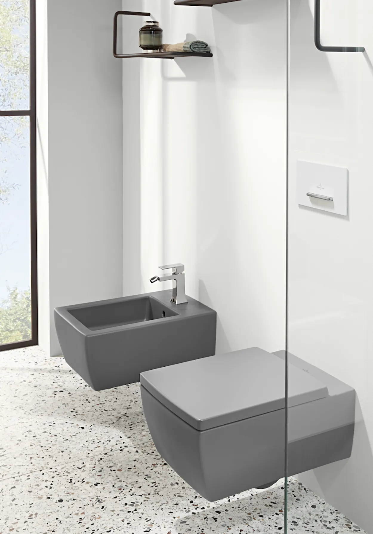 Villeroy & boch memento 2.0 veggskål med åpen spylekant graphite ceramicplus