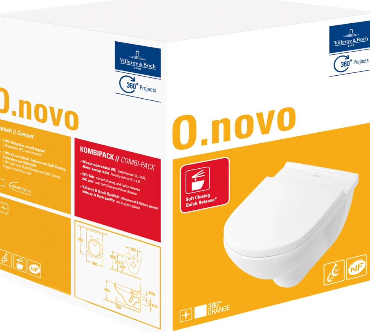 Villeroy & boch o.novo veggskål m/toalettsete hvit alpin