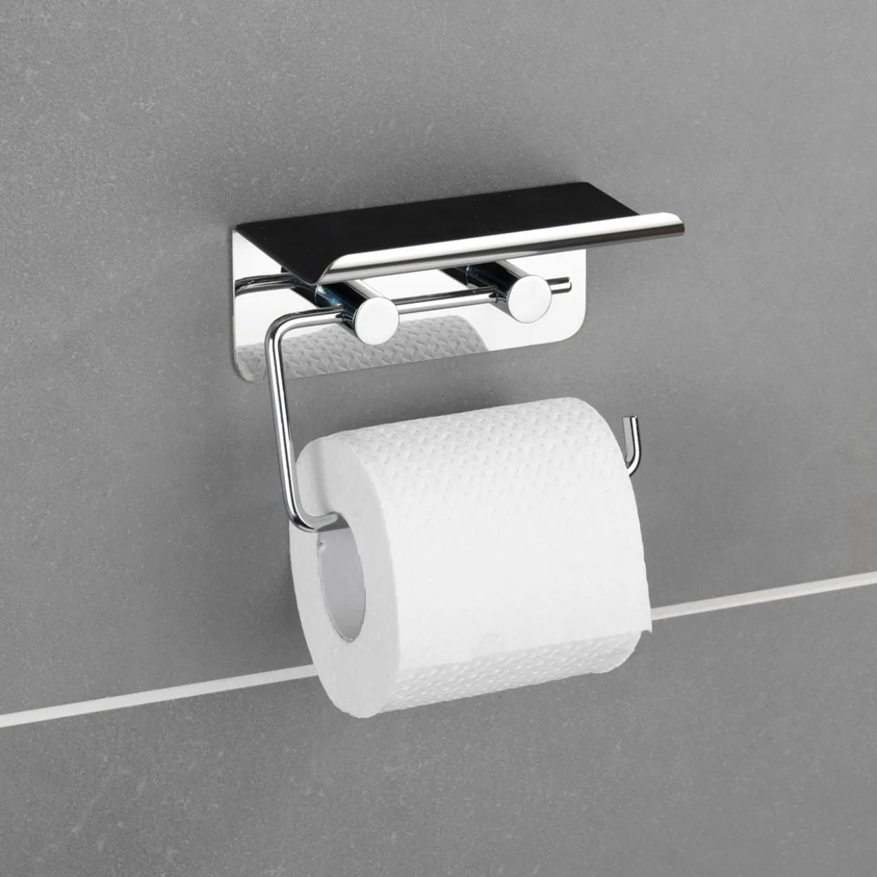 Wenko toalettpapirholder med hylle selvklebende krom